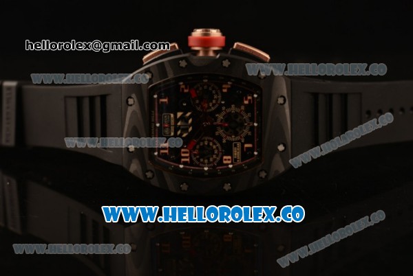 Richard Mille RM 011 Romain Grosjean Chronograph Miyota 9015 Automatic Carbon Fiber Case with Skeleton Dial and Rubber Strap (KV) - Click Image to Close